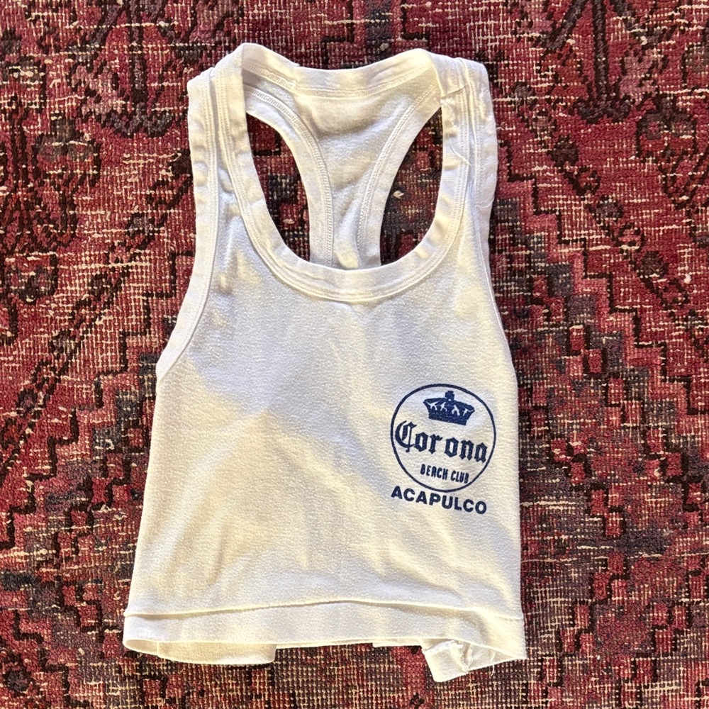 Vintage 1980 Corona Acapulco White Tank Top with Blue Logo